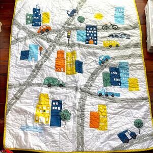 Crate & Kids Crate & Barrel city roads cars applique crib kids quilt blanket